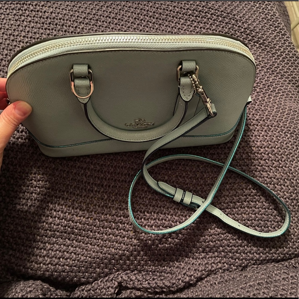 Coach Mini Sierra Metallic Crossgrain baby blue